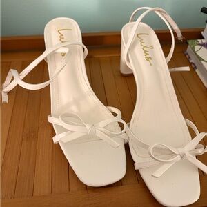 Lulu's White Bow Strappy Block Heel Sandals